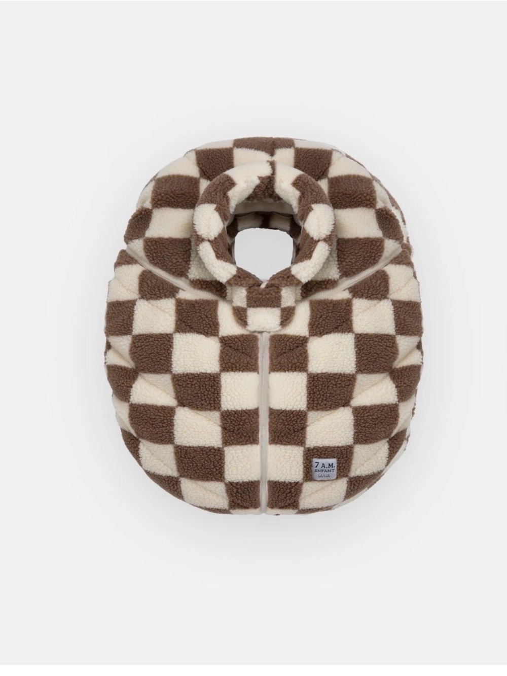 7 A.M. Enfant Brown & Cream Checker Sherpa Car Seat Cover